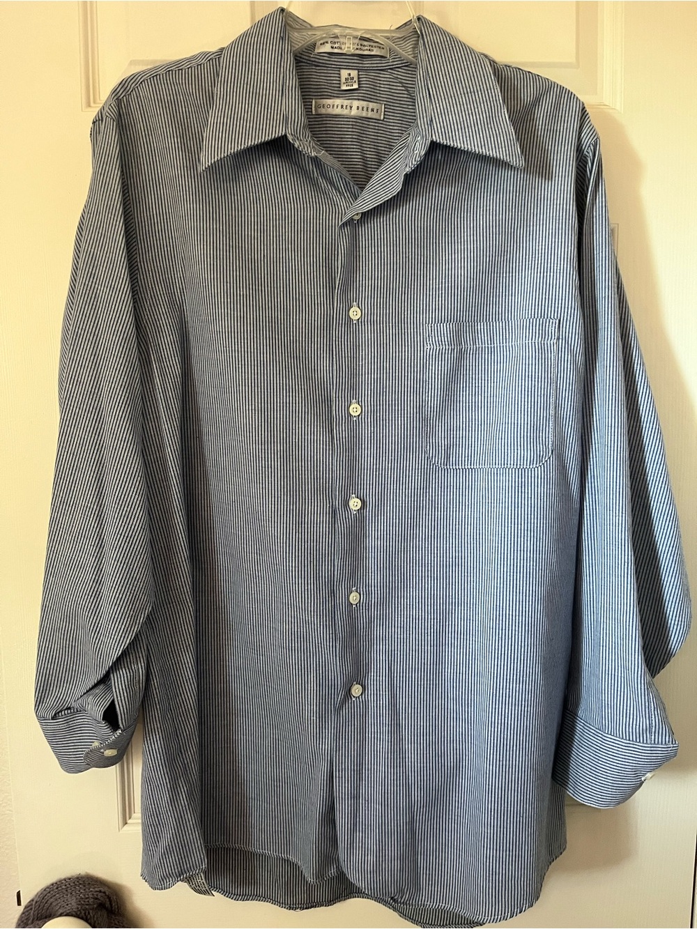 geoffrey Verne men’s vintage blue & white striped oxford long sleeve dress shirt